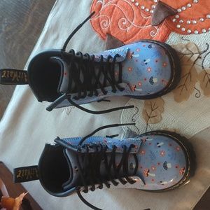 Toddler Dr. Martens, US size 7, light blue with mushrooms.